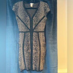 Cachet Black and Gray Snake Print Mini Dress